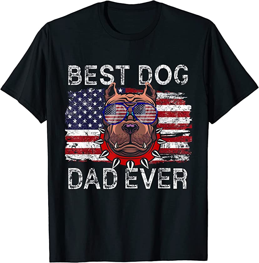 Best Dog Dad Ever Pitbull American Flag 4th Of July Vintage T-Shirt