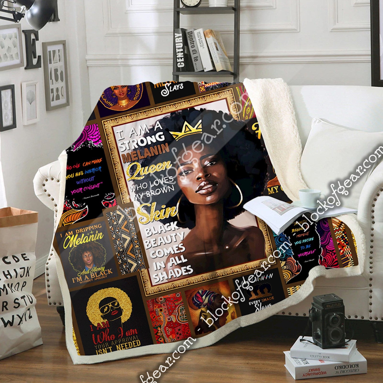 Strong Melanin Queen, Black Woman Queen Sofa Throw Blanket