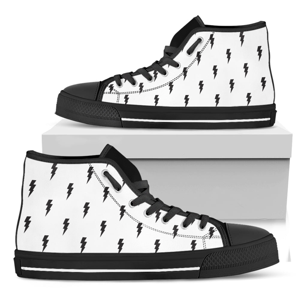 White And Black Lightning Pattern Print Black High Top Shoes