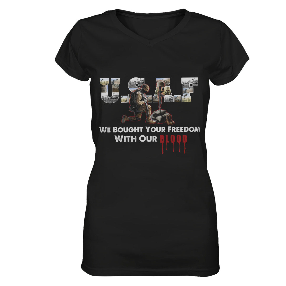 We Bought Your Freedom With Our Blood Veteran Shirt, Proud Usaf Women V-Neck T-Shirt