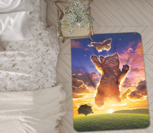 3D Cloud Kitten Sunset Photo Area Rug Home Decor