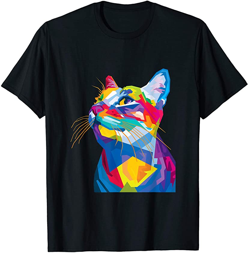 Colorful Cute cat Geometric Kitten pop art style Gift Idea T-Shirt