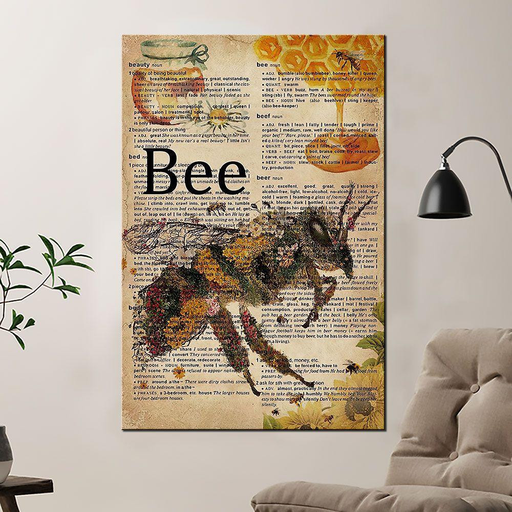 Bee Dictionary Poster – Sweet Honey Canvas Home Décor Gift For Men Women Friend Grandpa Grandma Parents