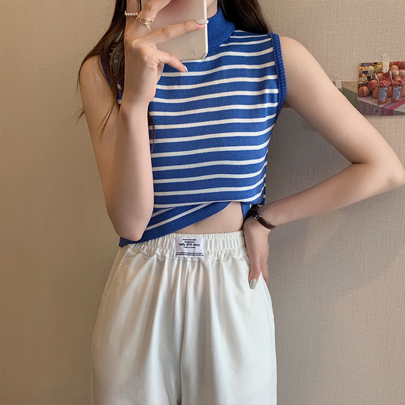 Sweater Vest Women Cosy Korean Style Knitting All-match Striped New Arrival Simple Summer Clothing College Young Ladies Straight alx