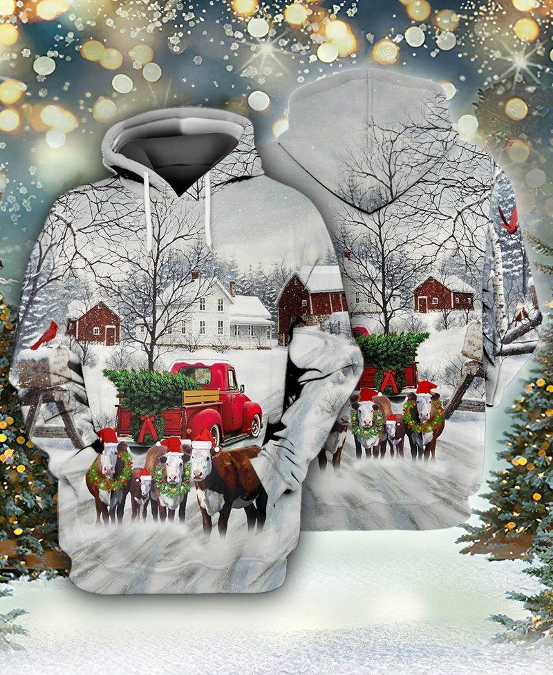 Christmas Cow Farm 3D Hoodie