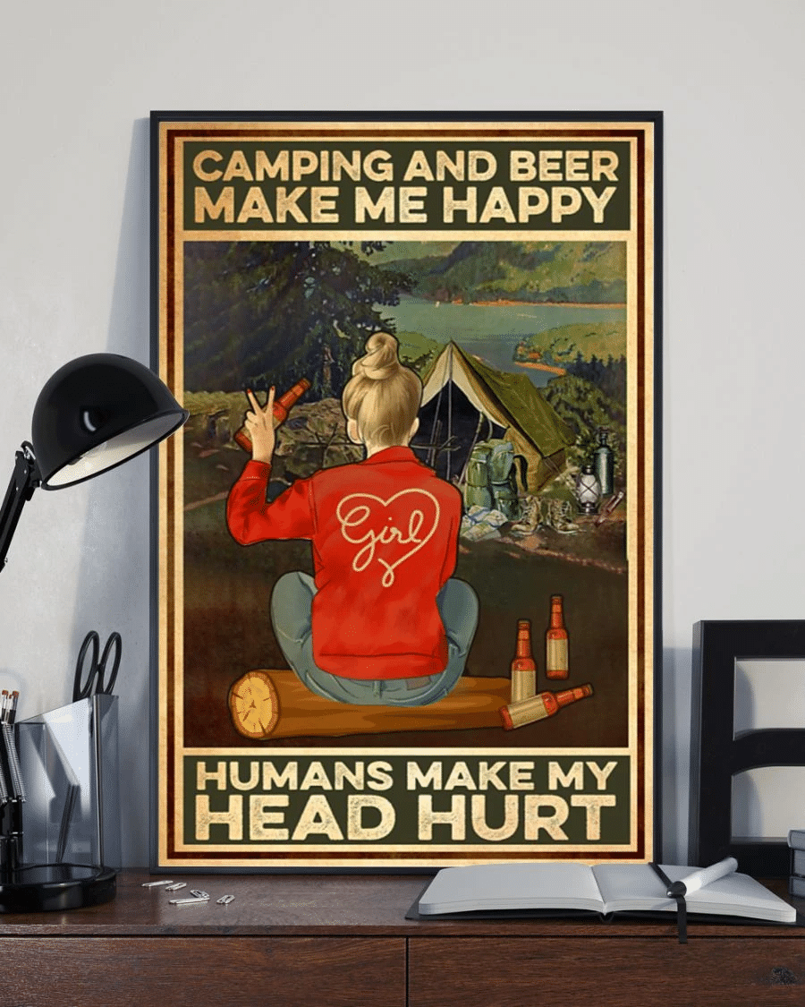 Camping And Beer Loves Poster Canvas – Make Me Happy Vintage Home Decor Wall Art Evg81256