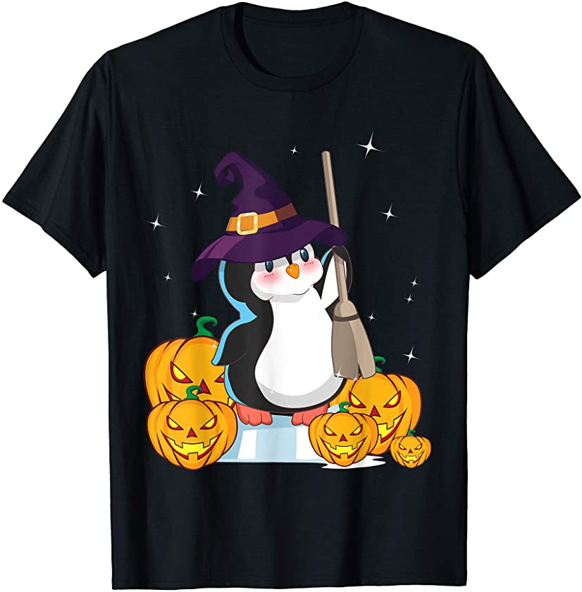 Cute Penguin Witch Wizard Pumpkin Easy Halloween Costume T-Shirt