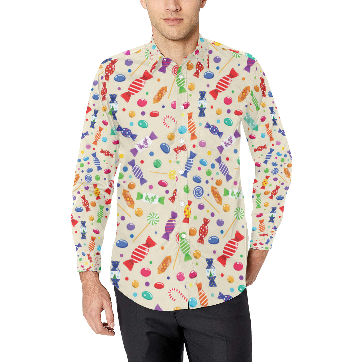 Candy Pattern Print Design 04 Long Sleeve Dress Shirt