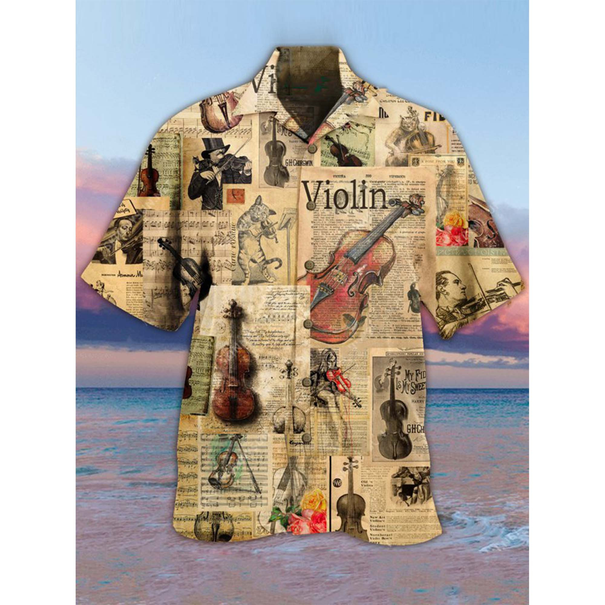 Vintage Cats Playing Violin Hawaii Aloha Shirts For Cat Lovers Dh Ha60280