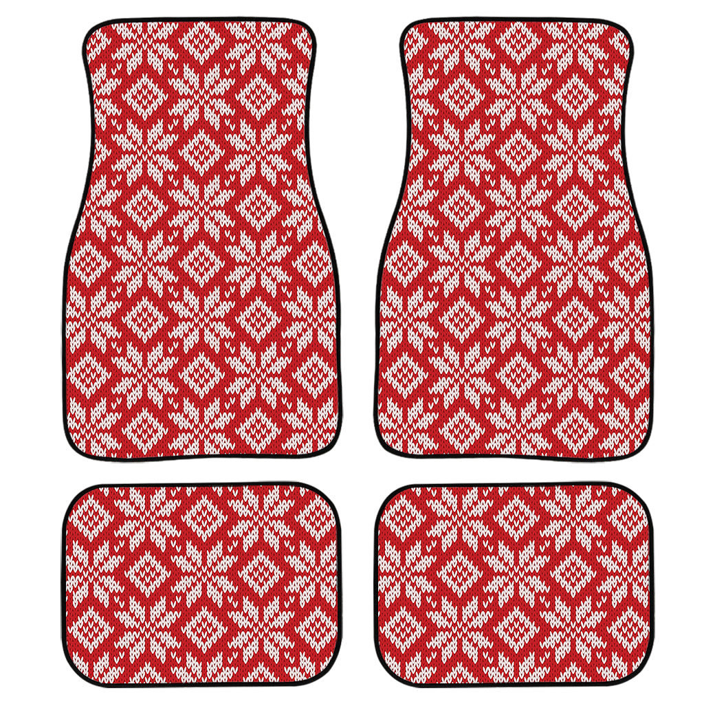 Xmas Nordic Knitted Pattern Print Front And Back Car Floor Mats, Front Car Mat