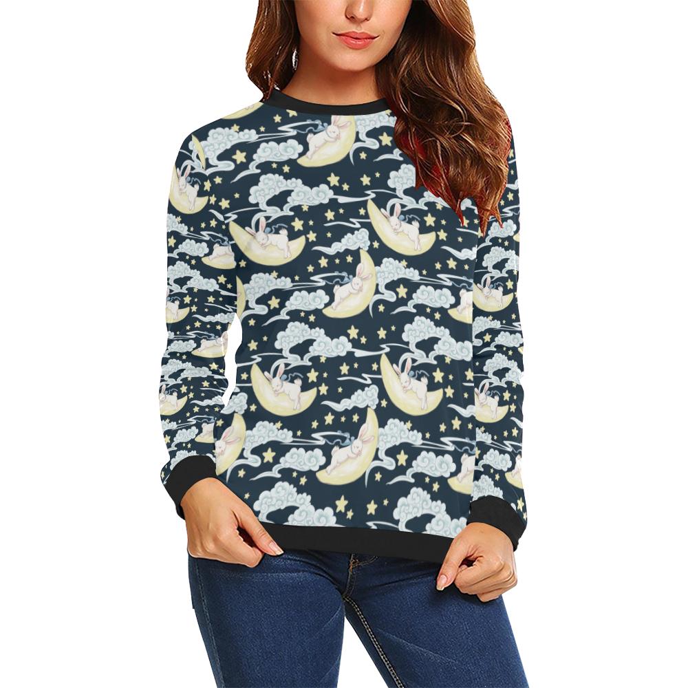 Rabbit Sleeping Pattern Print Design Rb08 Women Long Sleeve Sweatshirt