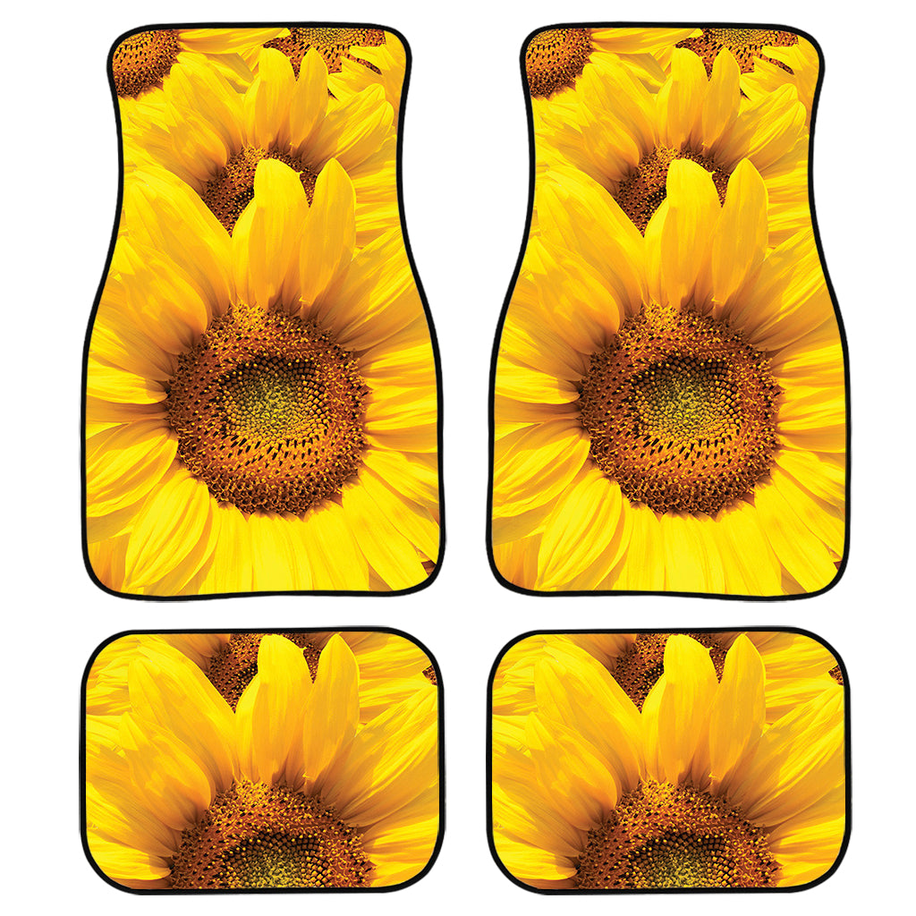 Yellow Sunflower Print Front And Back Car Floor Mats, Front Car Mat