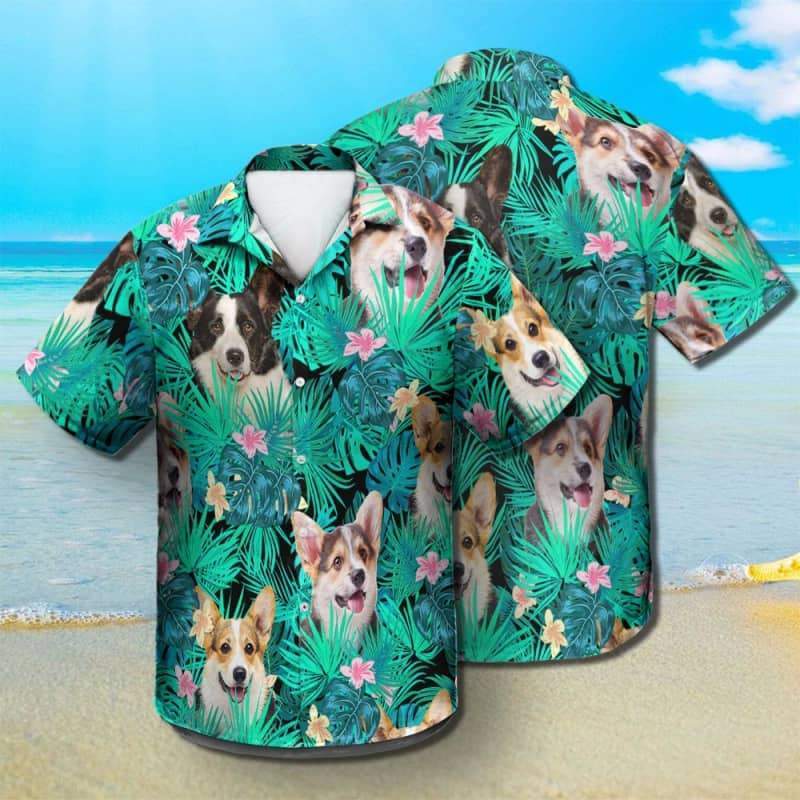 Welsh Corgi Dog Summer Leaves Hawaiian Shirt, Corgi Hawaiian Shirt, Aloha Shirt For Dog Lover