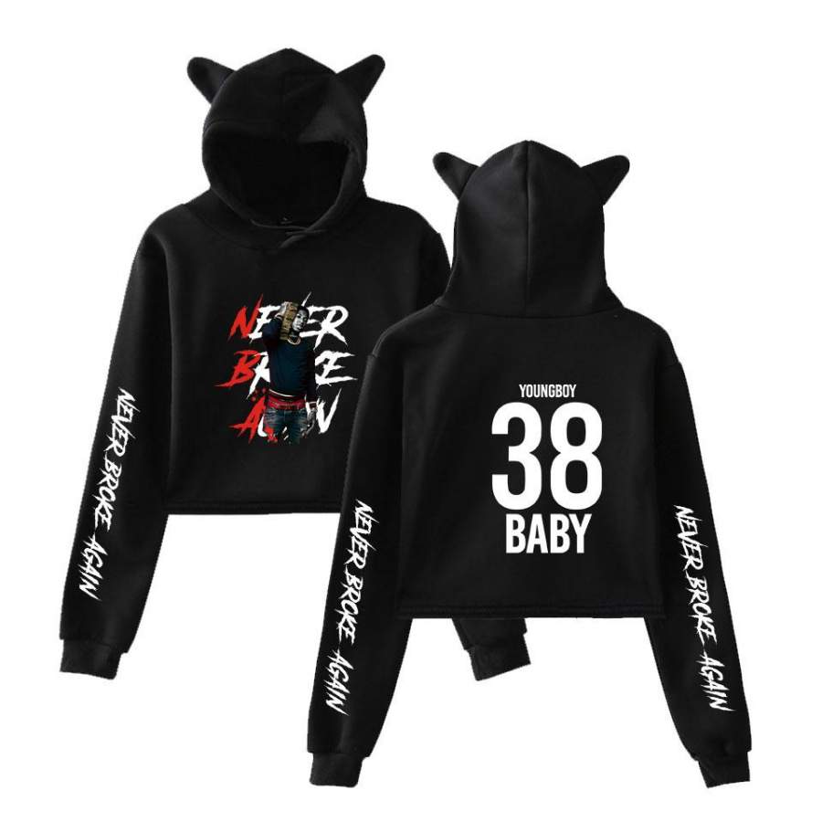 Bunny Ear Hoodie for Girl with YoungBoy Never Broke Again Image Music Party Hoodie Ideal Present