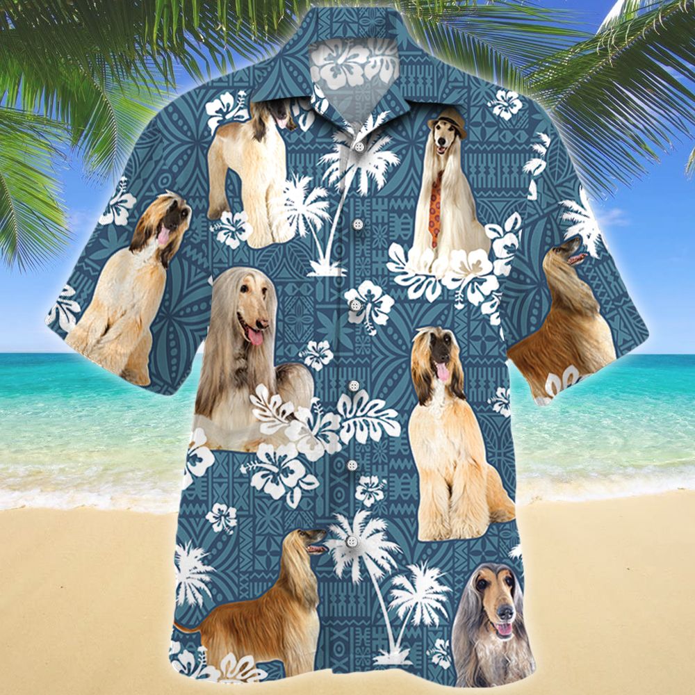 Afghan Hound Dog Blue Tribal Pattern Hawaiian Shirt Ha36494