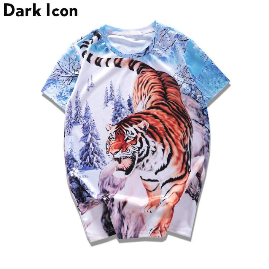 Tiger 3 D Printed Crew neck Hipster T-shirt Short Sleeve Summer Animal Novelty Printing Men’s T Shirt Male Top