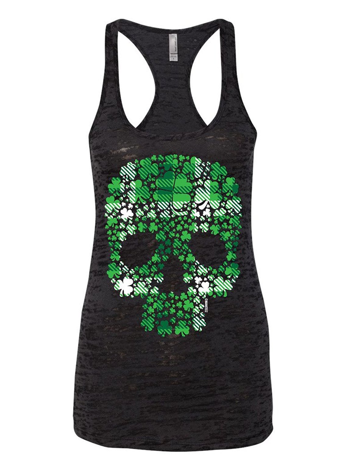 Manateez Women’S St. Patrick’S Day Plaid Four Leaf Clover Candy Skull Burnout