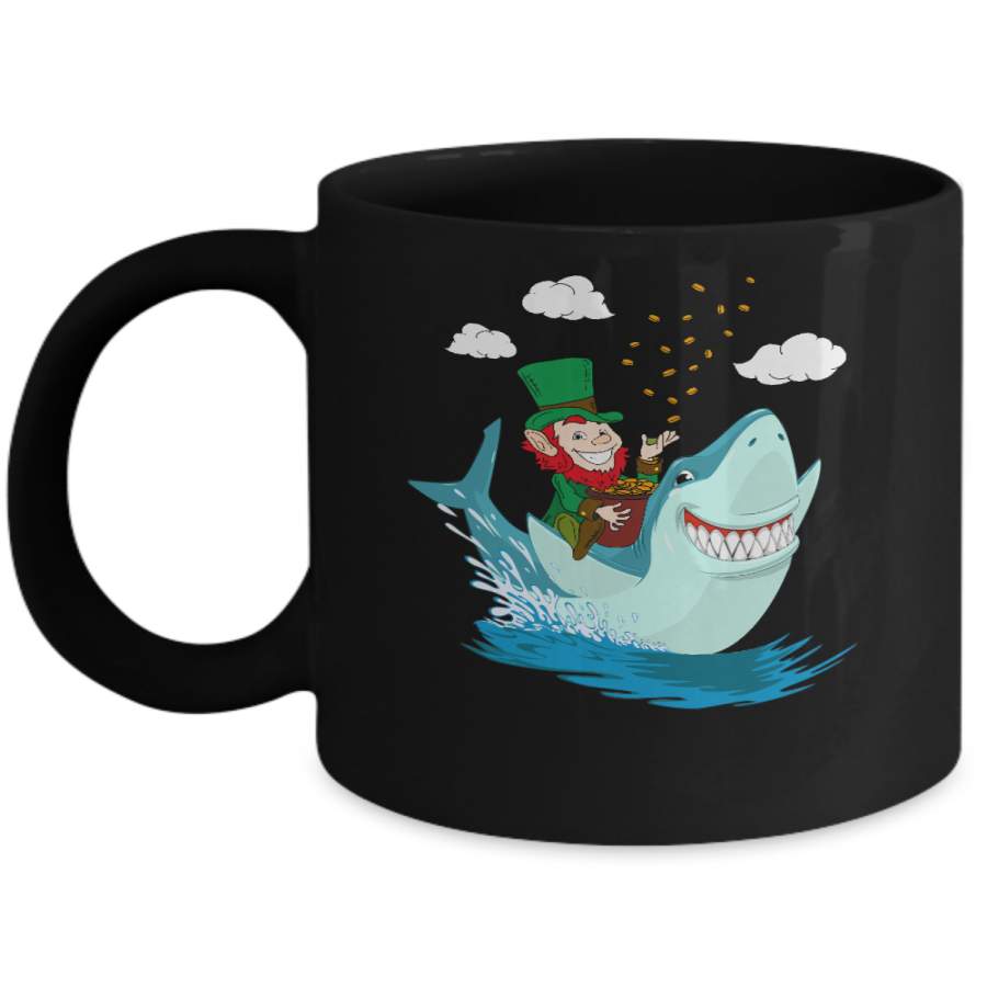 St Patricks Day Leprechaun Riding Shark Mug