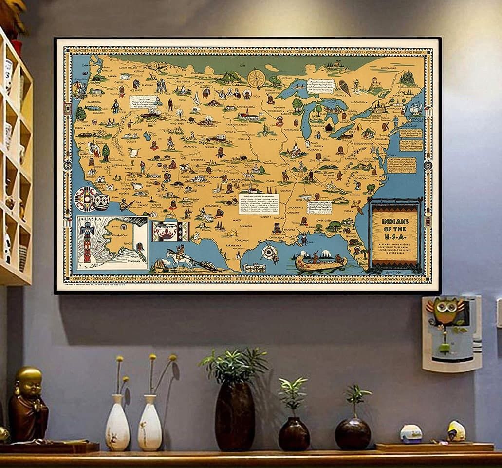 Indians Of Usa Poster, Native Poster, Native American Poster, Indians Map Poster, Native Map Decorate your home for Halloween, Christmas, and New Year's