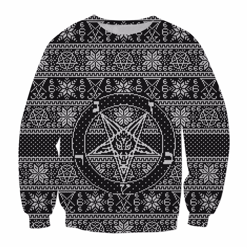 SOSHIRL Satanic Ugly Crewneck Sweatshirt Funny Unisex Winter Hoodies Harajuku Holiday Pullovers Christmas Hip Hop Streetwear alx