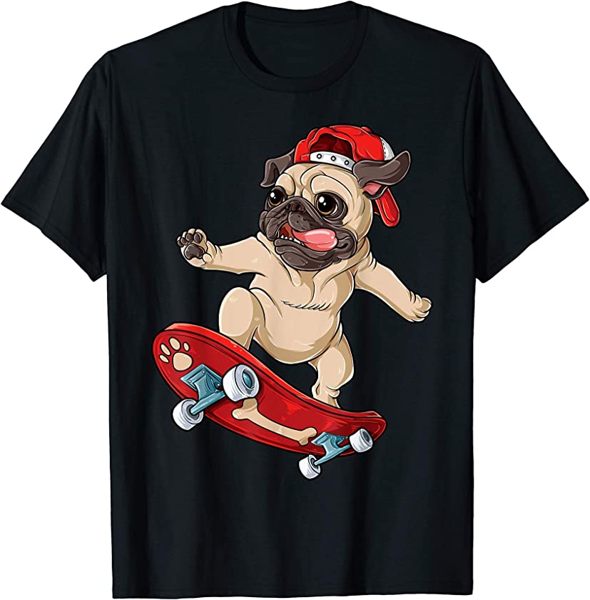 Pug Skateboard T shirt Dog Puppy Funny Skater Skateboarding T-Shirt