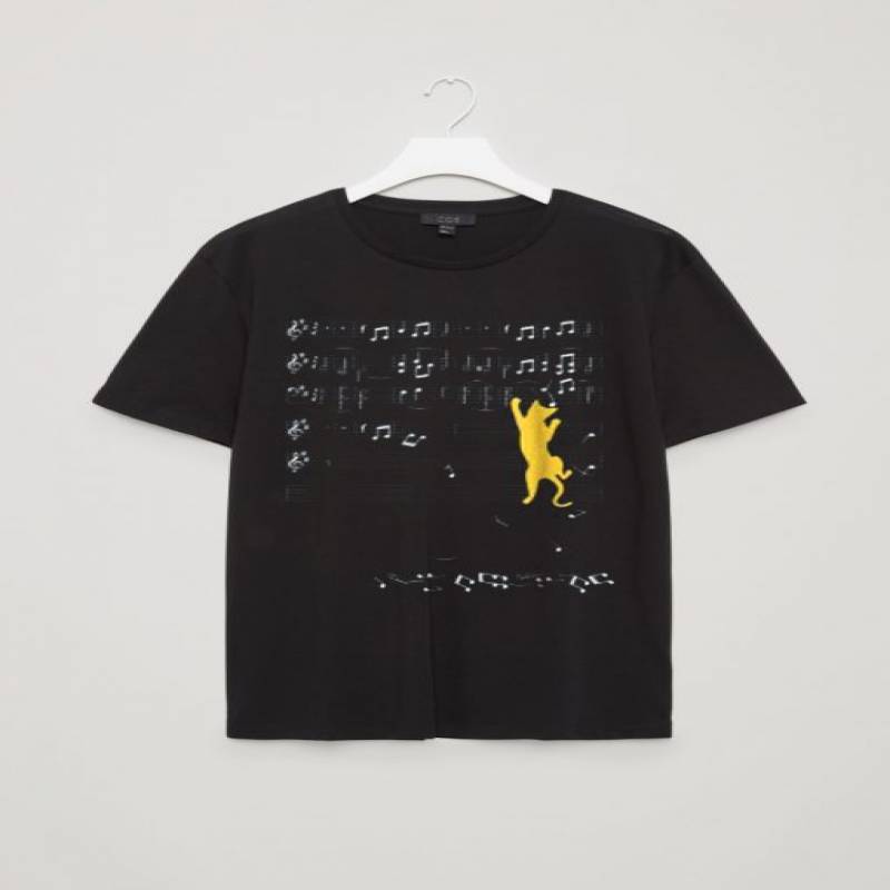 Cat Music Sheet Musical Notes Cute Climbing Kitten  T shirts