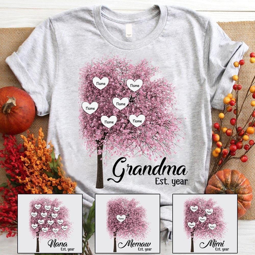 Personalized Grandma Est Autumn Heart Tree Shirts, Funny Nana Shirt, Mimi Shirt