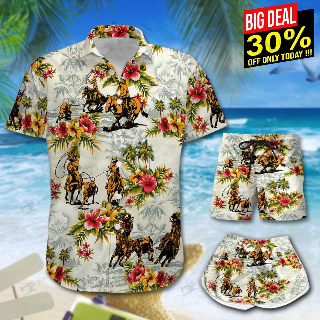 Team Roping Flowers Hawaiian Shirt Shorts Ha59137