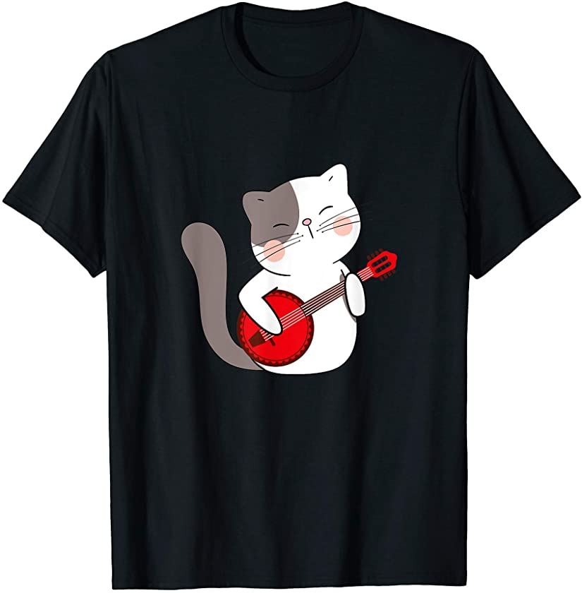 Banjo Cat Music Cute Banjo Player Cat Kitten Owner Musician T-Shirt