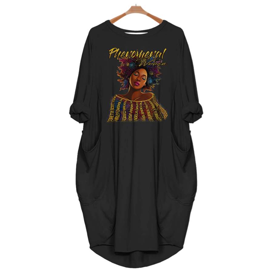 Phenomenal Women Black History Month T-Shirt for Women African Pride Dress Batwing Pocket Dress