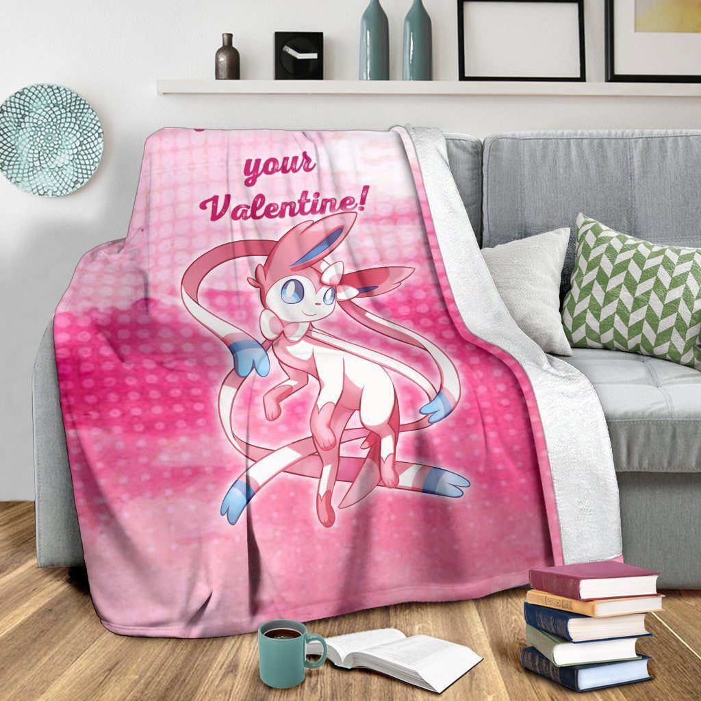 Sylveon Your Valentine Love Quote Fleece Blanket EiraBlue Store