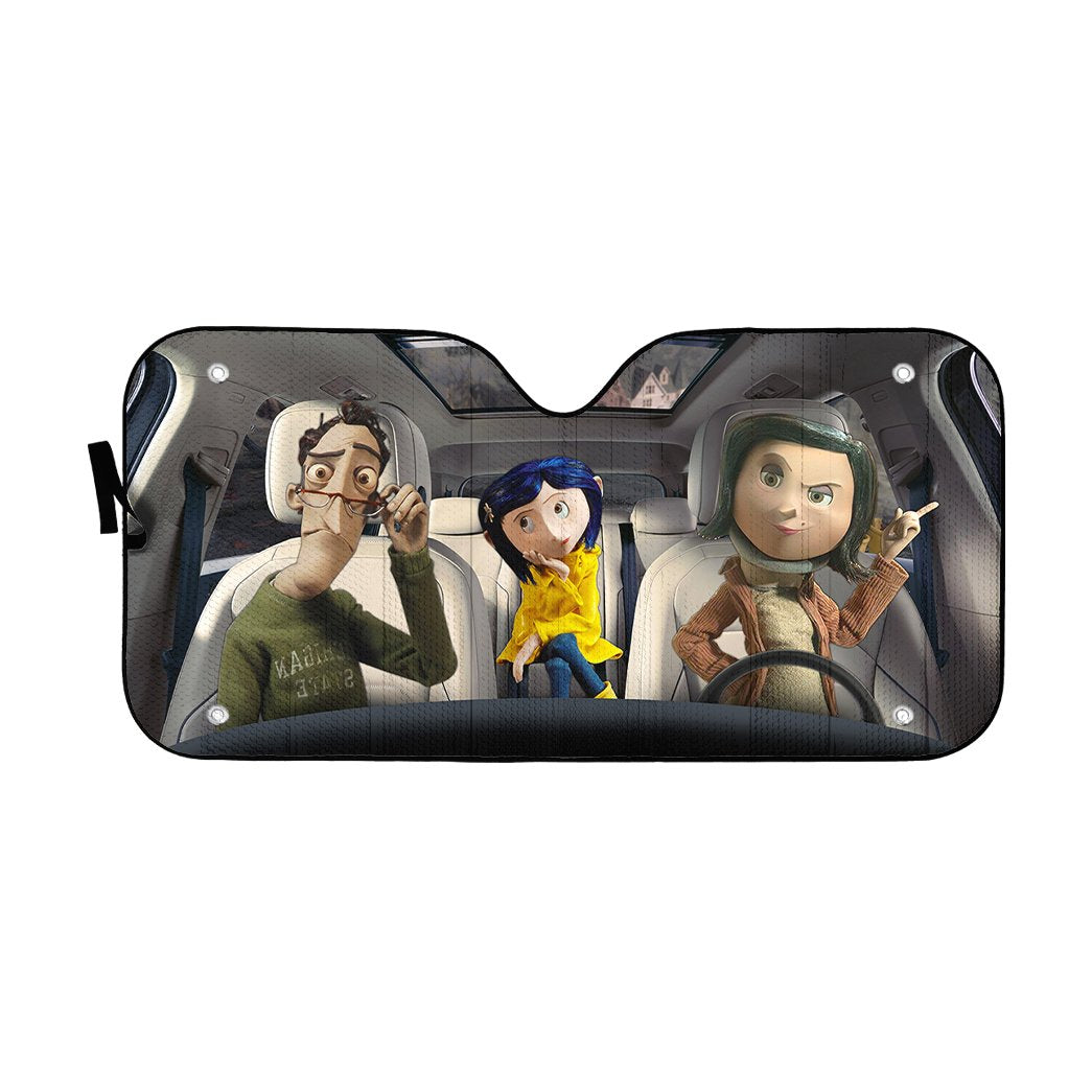 Gearhumans 3D Coraline Family Custom Car Auto Sunshade