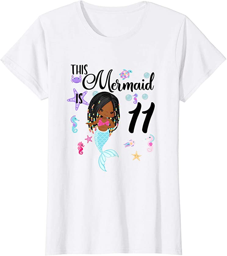 11 Year Old African American Mermaid 11th Birthday T-Shirt