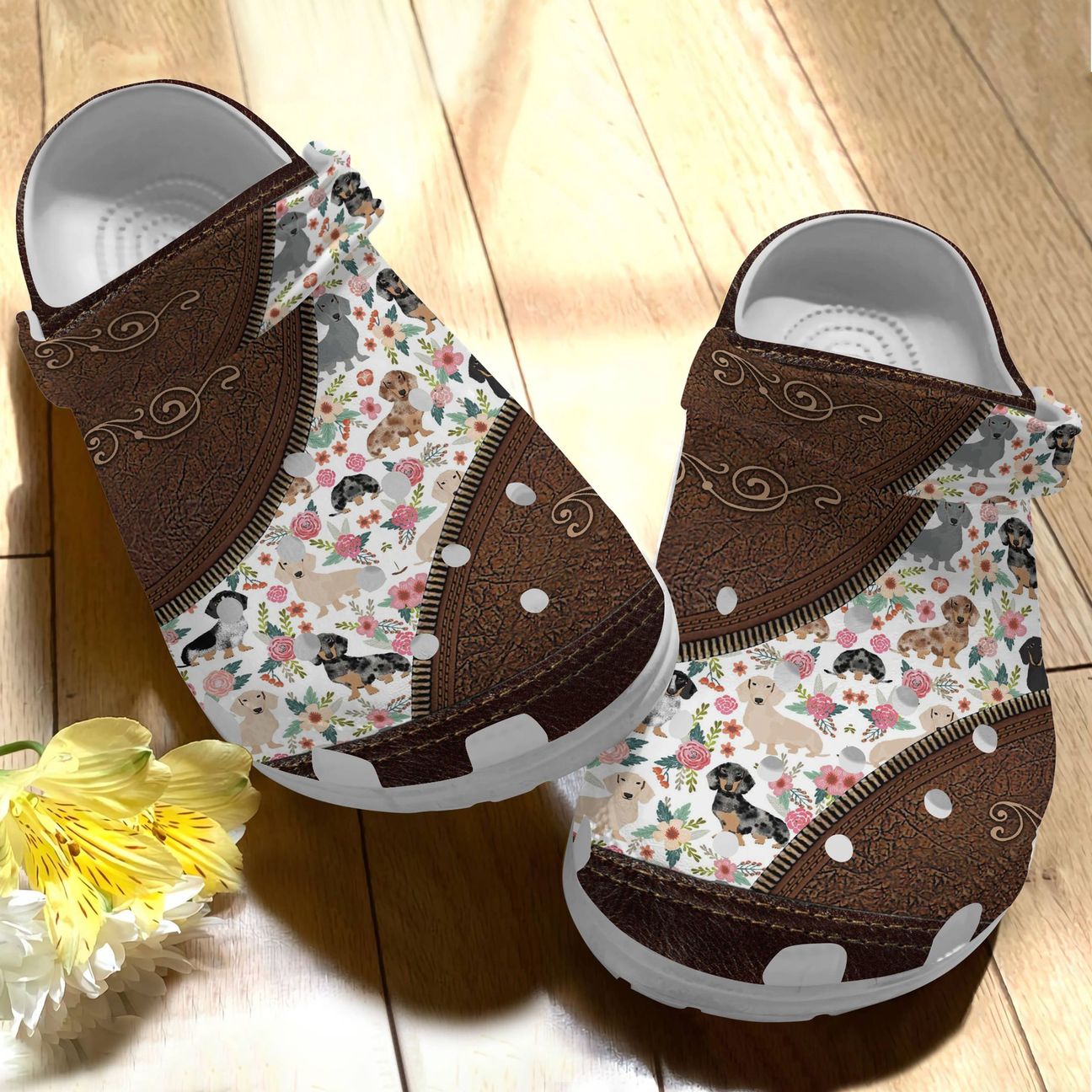 Dachshund Personalize Clog, Custom Name, Text, Fashion Style For Women, Men, Kid, Print 3D Floral