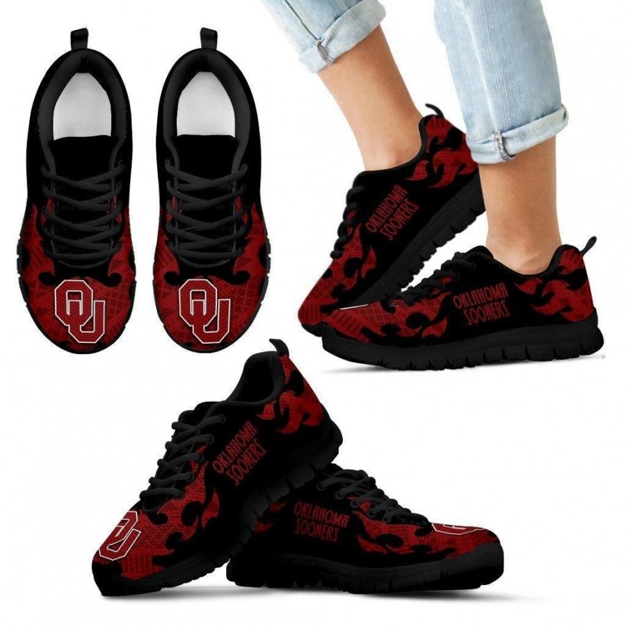 Tribal Flames Pattern Oklahoma Sooners Sneakers #184