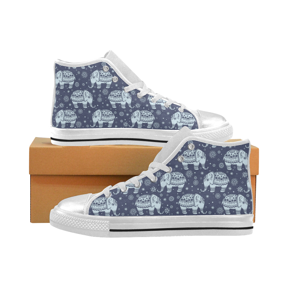 Elephant Tribal Design Pattern Women’S High Top Canvas Shoes White Gift For Men Women