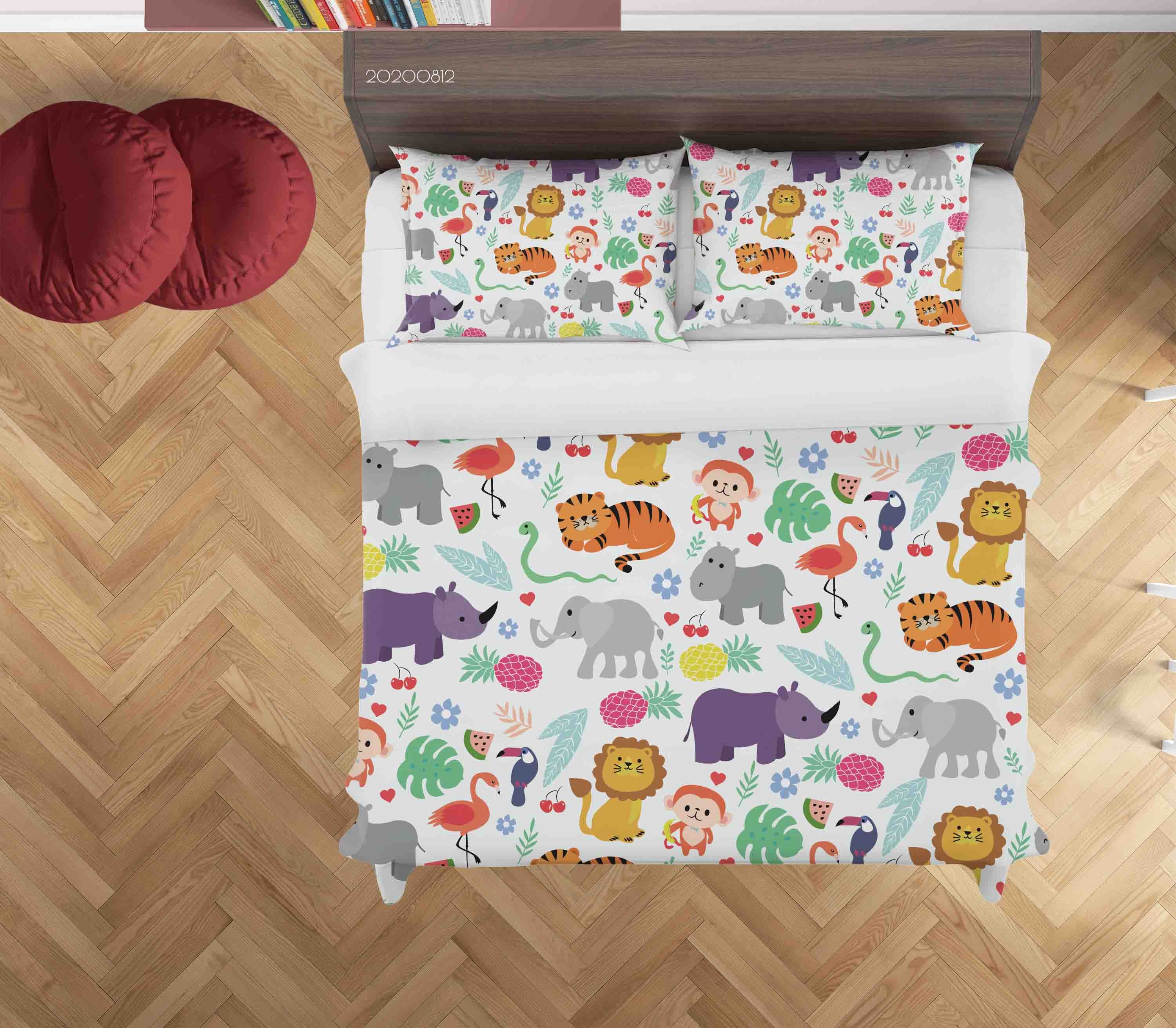 3D Colorful Elephant Lion Animal Quilt Cover Set Bedding Set Duvet Cover Pillowcases Lxl