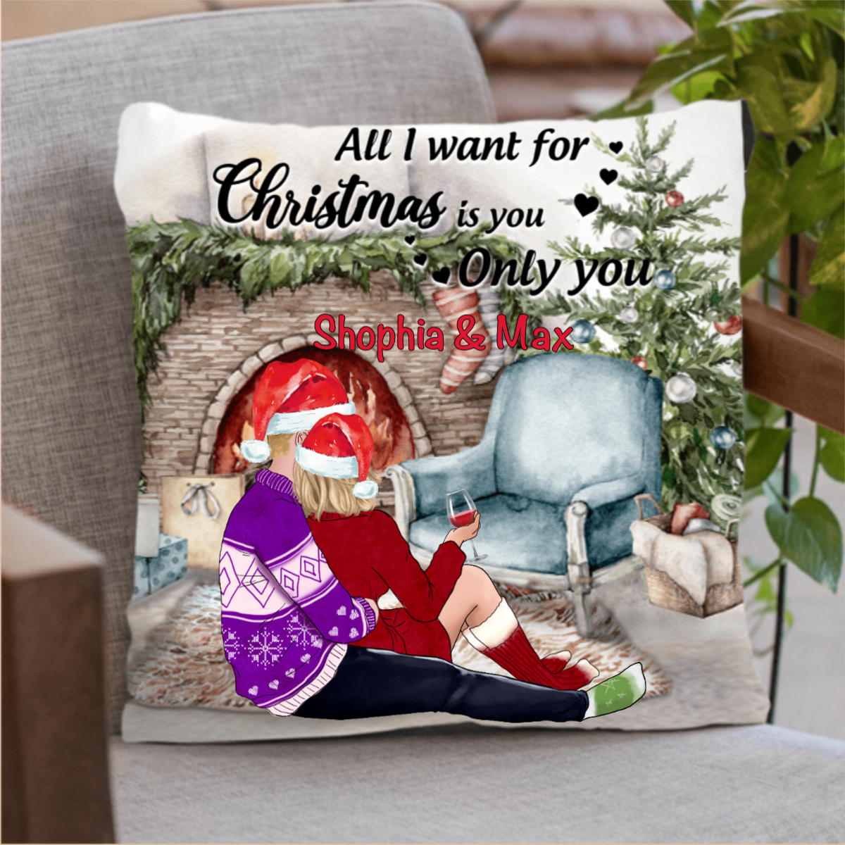 Personalized All I Want For Christmas Is You Only You Pillow , Custom Couple Pillow