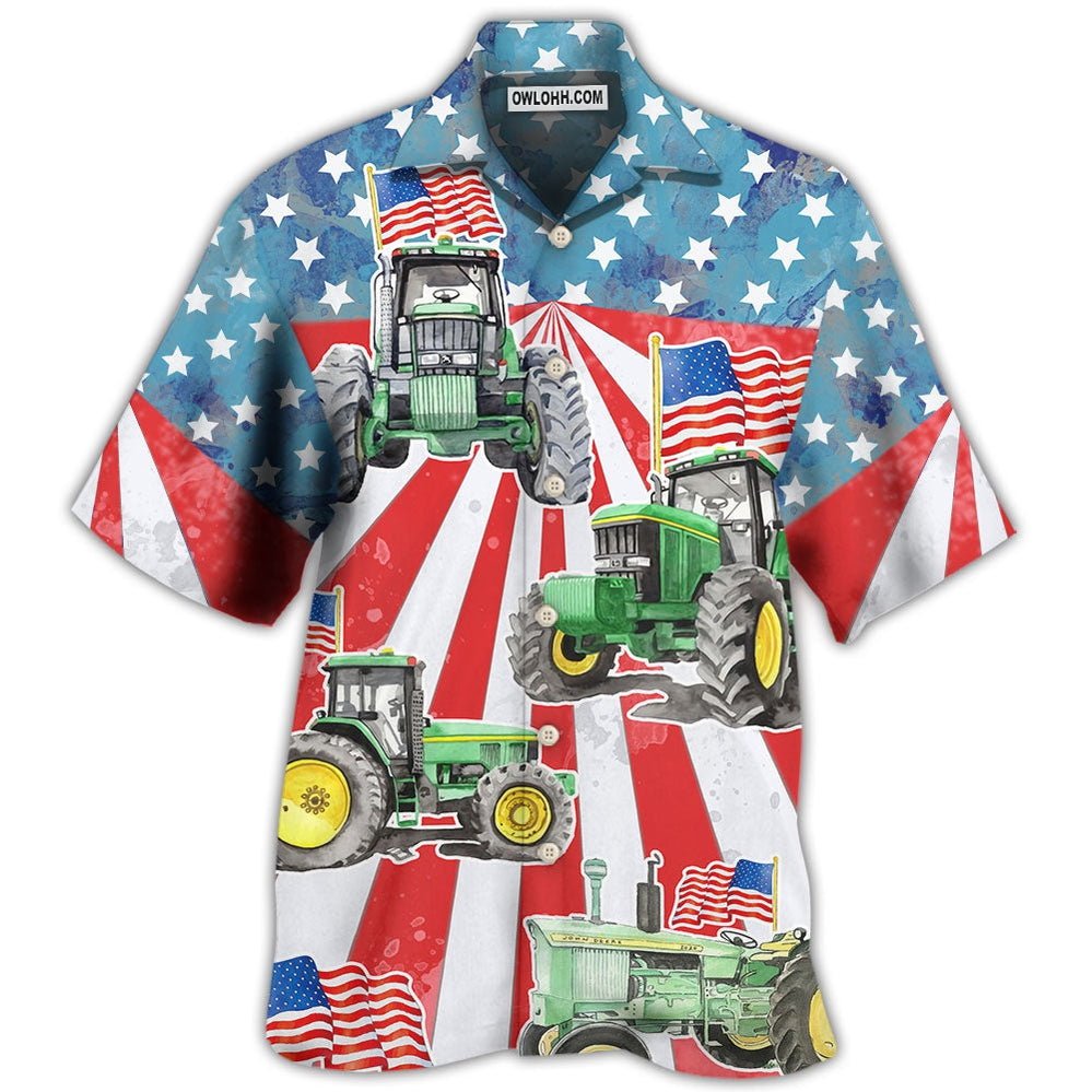 Tractor Independence Day Watercolor Tractor Us Flag – Hawaiian Shirt – Owl Ohh