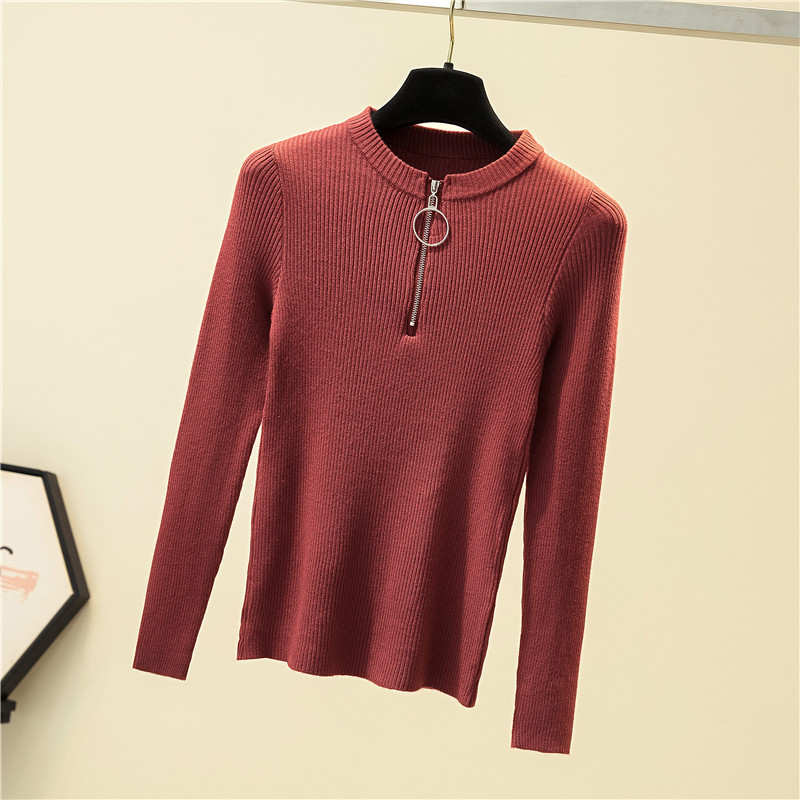 Autumn winter soft Sweaters Women Sexy Slim solid color Korean zipper sweater knit Pullovers bottom ladies sweater pullover alx