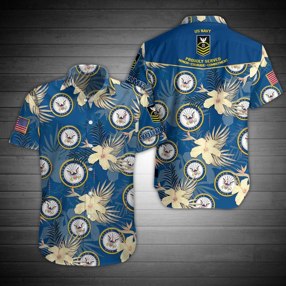 Felacia Personalized Name And Rank Proudly Served Us Navy Unisex Hawaiian Ha75486