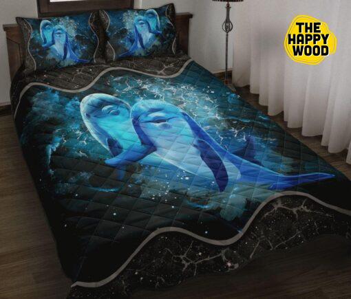 Dolphin Galaxy Blue Style Quilt Bed Set And Pillow Covers