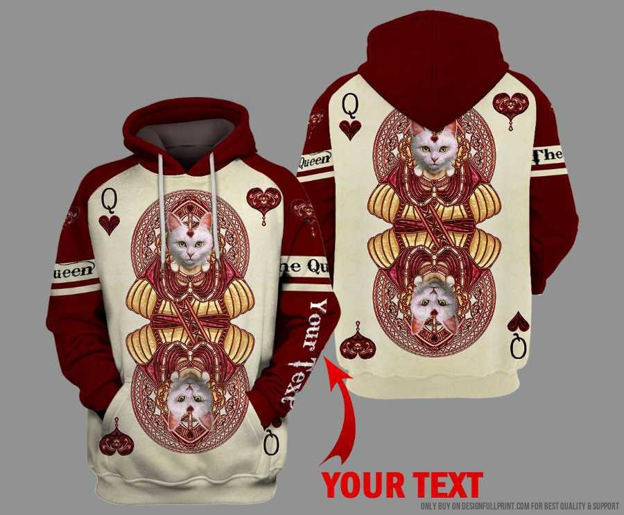 Personalized The Queen Cat Card Us Unisex Hoodie Ln Cat Lover Gift