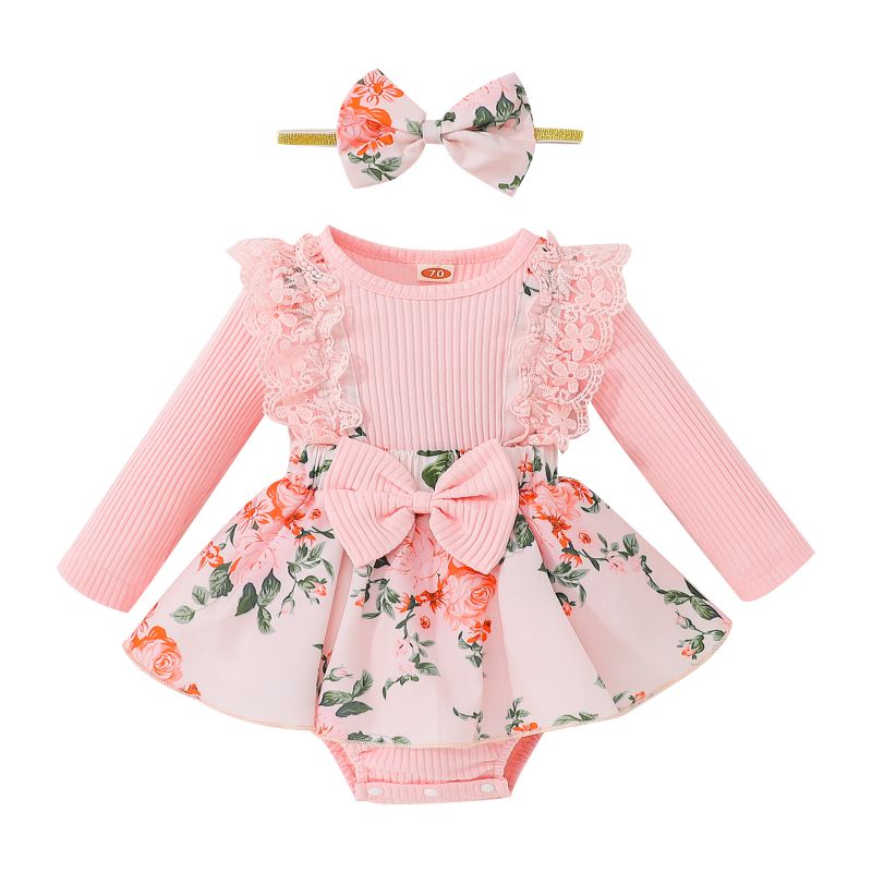 Autumn Floral Romper Dress Outfits Knit Bodysuit Infant Overall Tutu Skirt Baby Girl For Baby alx