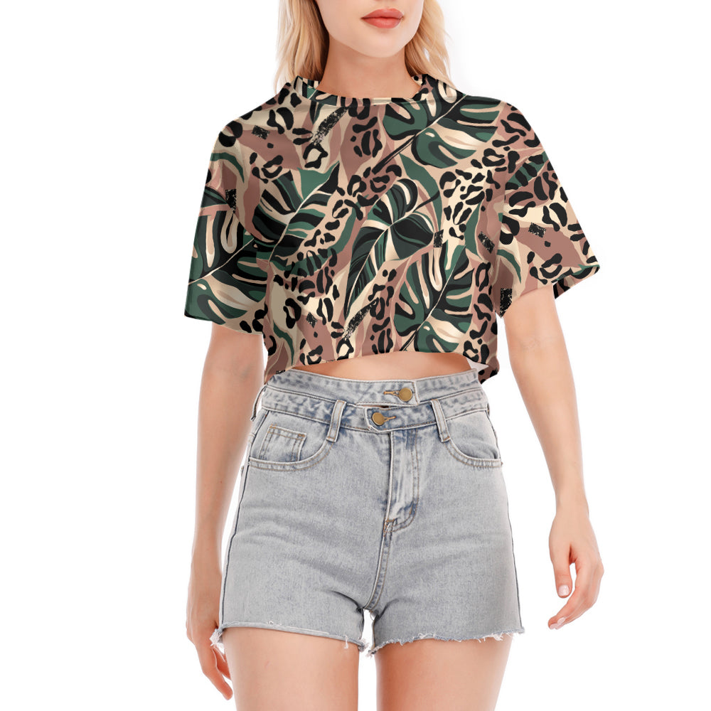 Banana Leaves Leopard Cropped T-Shirt