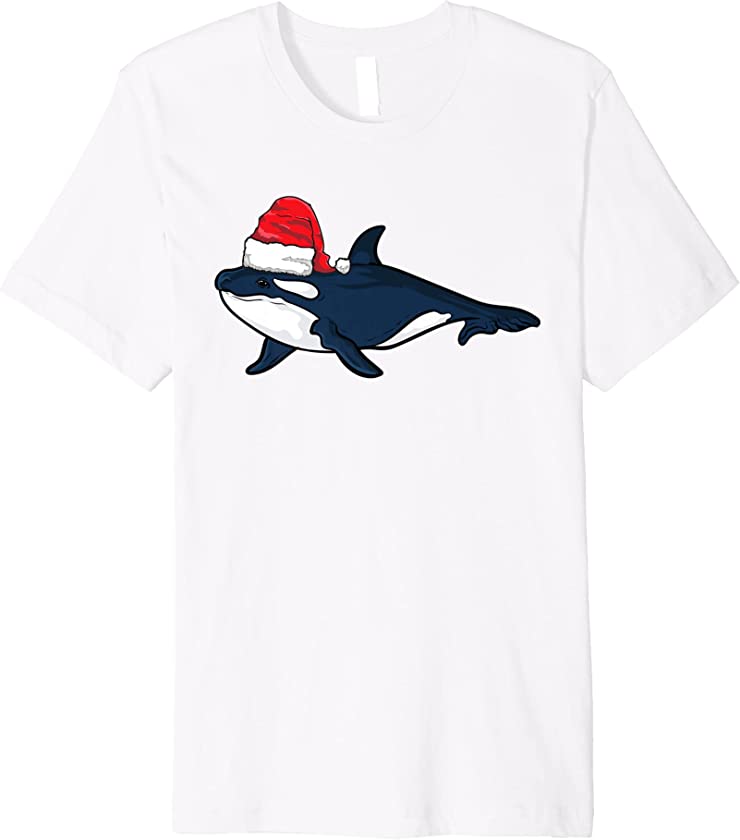 Santa Hat-Wearing Killer Whales Funny Christmas Holiday Premium T-Shirt