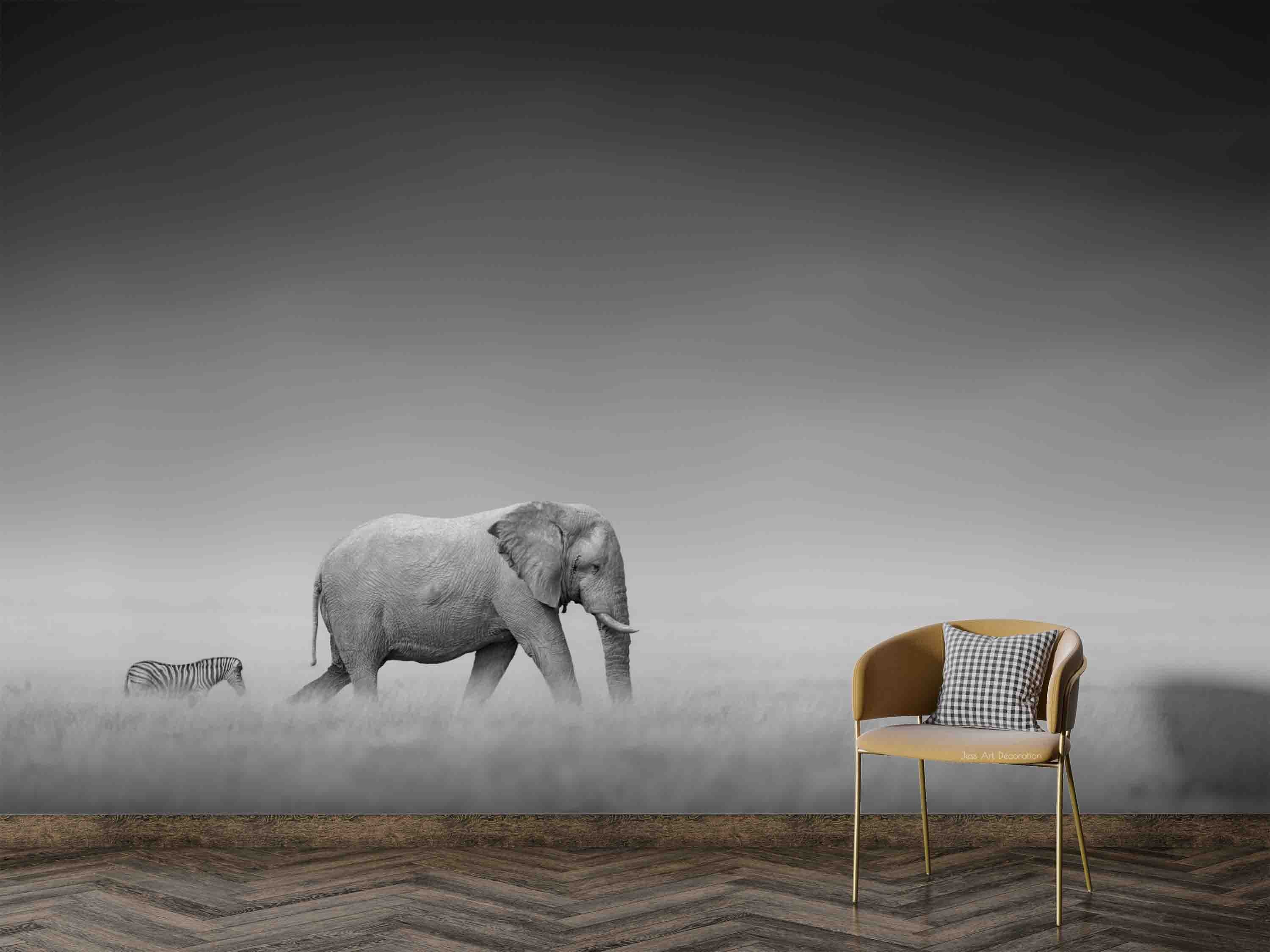 3D Elephant Zebra Grassland Wall Mural Wallpaper Gd 2358