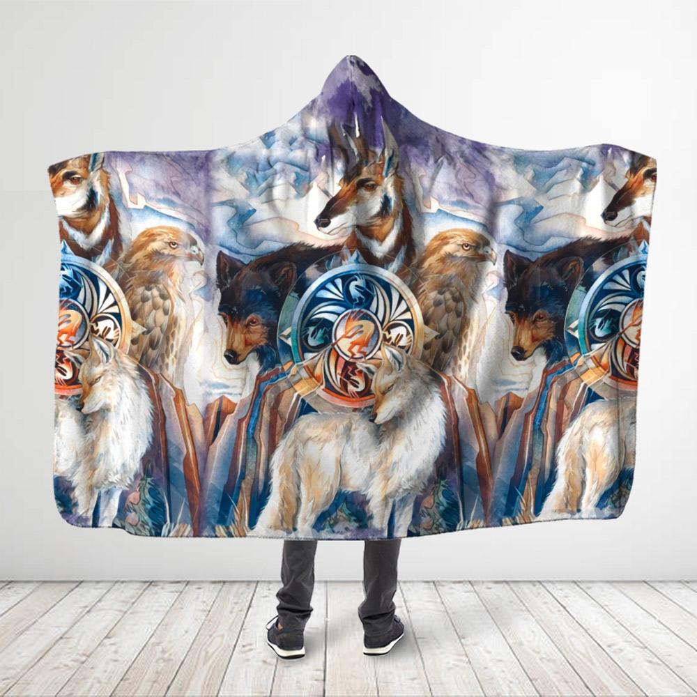 ViticStore™ 3D All Over Printed Picturesque Wolves Buck And Eagle – Hooded Blanket