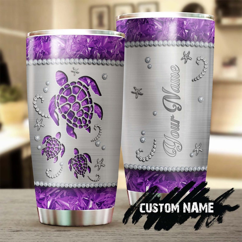 Sea Turtle Purple Jewelry Style Personalized Tumbler-Turtle Present-Unique Tumbler-Birthday Christmas Gift For Turtle Lover