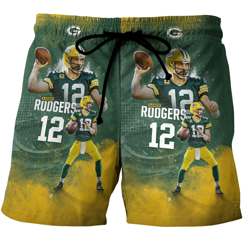 Green Bay Packers Aaron Jones No12 3D All Over Print Summer Beach Hawaiian Short